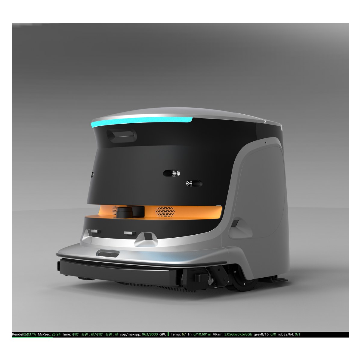 Autonomous cleaning robot scrubbing a commercial facility floor